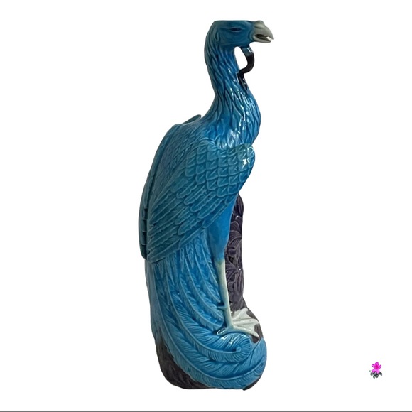 Vintage Ho-o Bird Mythical Creature (Phoenix) Turquoise Ceramic Glazed Figure - Picture 3 of 12